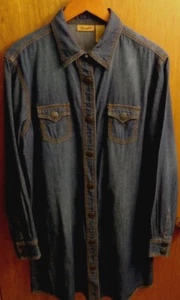 Wrangler Western blau Denim Buffalo Druckknopf Kleid Damen L 44" Brustumfang - Bild 1 von 7