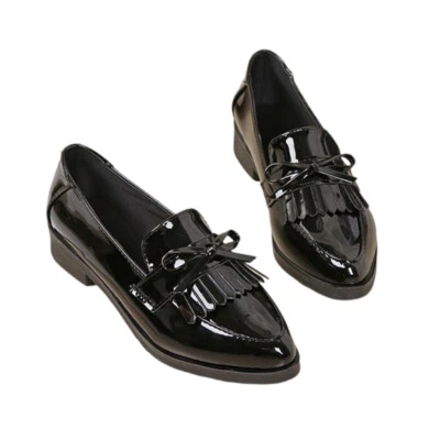 Womens Pointed Toe Work Lightweight Tassel Dress Shoes Ladies Slip On Loafers - Image 1 of 4
