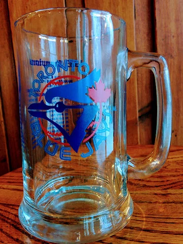 MLB TORONTO BLUE JAYS 1985 Championship Heavy Glass Beer Mug w Handle & Roster Cover
