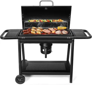 BBQ Barrel Charcoal Grill: Spacious Premium Outdoor Barbecue Grills with Side Ta - Picture 1 of 12