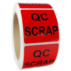 Glossy Red "QC Scrap" QA QC Sticker Label - 2" by 2" - 500 ct - SL050F - Picture 1 of 2