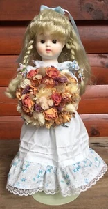 16" Porcelain Doll with Flowers - Picture 1 of 8