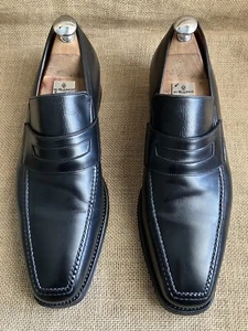 SANTONI Men's Black Leather Penny Loafers Size UK 9.5 F || US 10.5 - Picture 1 of 11
