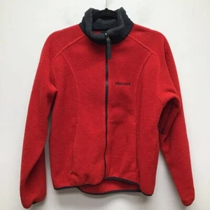 Marmot Womens Fleece Jacket Red Black Color Block Airway Zip Pockets Mock Neck M - Picture 1 of 10