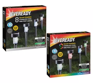 Eveready Solar Power Mini Post Light Stainless Steel Patio Pathway Stake Lights - Picture 1 of 12