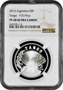 Argentina 5 pesos 2013, NGC PF68 UC, "Tango" Top Pop - Picture 1 of 2
