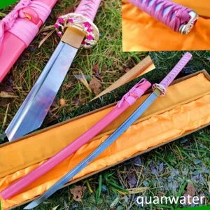  Pink saya handle 1095 carbon steel japanese samurai sword katana flower tsuba - Picture 1 of 7