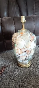 Seashell Filled Glass Table Lamp Vintage Beach Cottage Lake Coastal Decor Large! - Picture 1 of 7