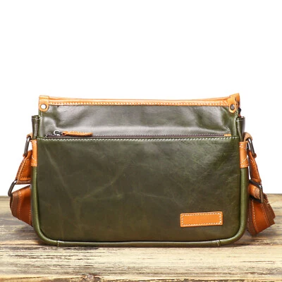 YUBRO-STUDIO Herren Leder Umhängetasche Grün Schultertasche Verstellbarer Riemen Vintage Look