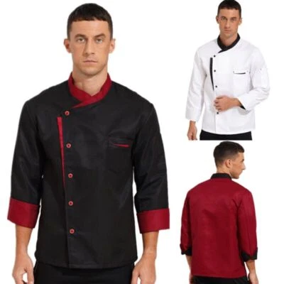 Men Long Sleeve Chef Jacket Unisex Cook Chef Coat Kitchen Restaurant Workwear - Image 1 of 4