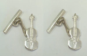 Cufflinks With Violin Silver 925 - Music - Wristband Shirt Ceremony - Picture 1 of 2