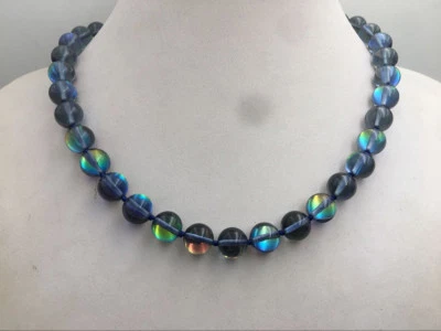 Подлинный новый 6/8/10/12 мм серый блестящий радужный лунный камень круглый драгоценных камней ожерелье 18'' 光 - Изображение 1 из 4