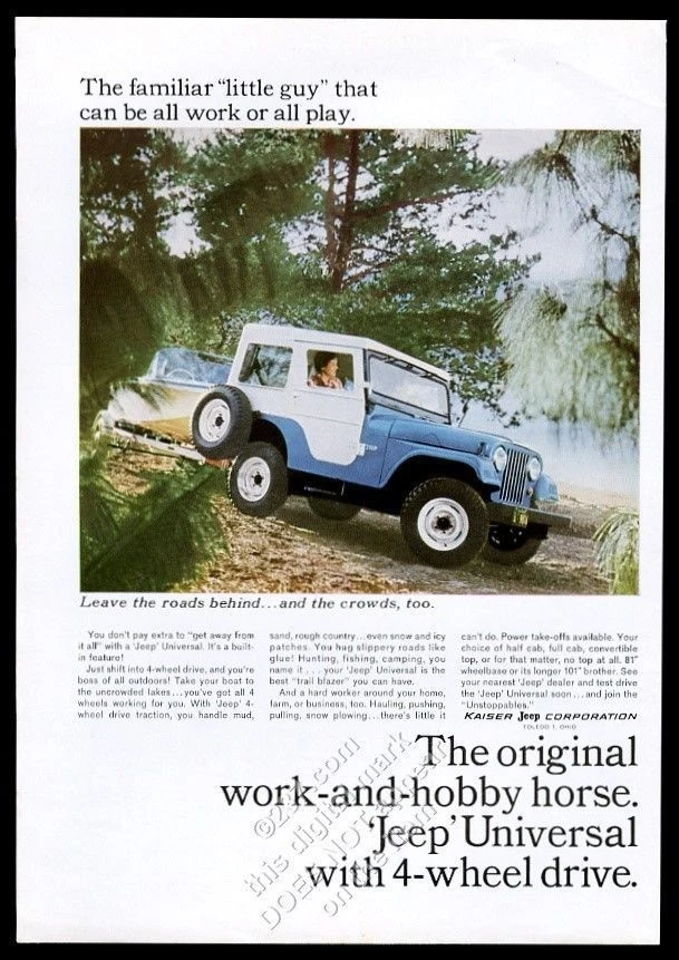 Jeep Universal CJ 1965 SUV azul y blanco foto anuncio impreso vintage Foto 1 de 1