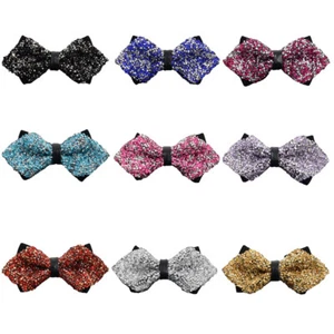 Men Shining Crystals Diamond Tip Bowtie Rhinestone Wedding Party Formal Bow Tie - Picture 1 of 11