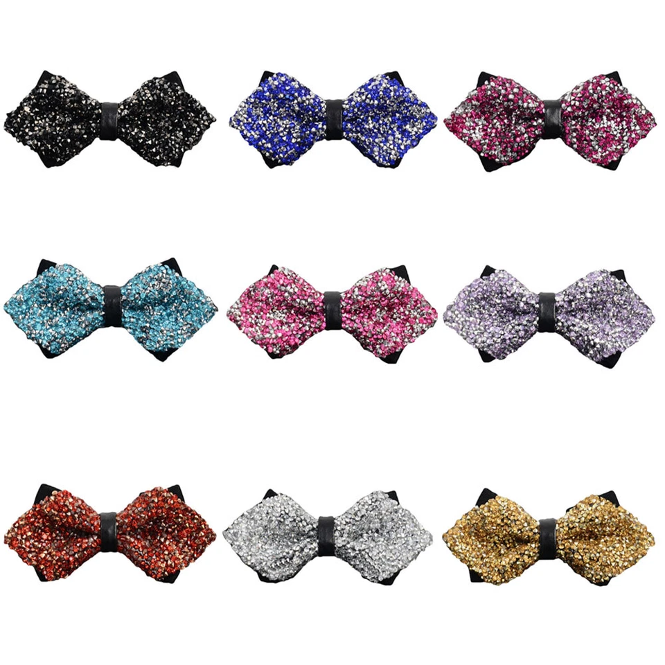 Men Shining Crystals Diamond Tip Bowtie Rhinestone Wedding Party Formal Bow Tie - Image 1 of 1