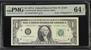 1977A $1 FRN PMG 64 EPQ ⭐ Radar Serial H19877891C ⭐ Choice Unc St. Louis Rare - Picture 1 of 3