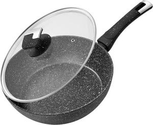 Rainberg Padella Profonda 24 cm con Coperchio Nero Antiaderente Alluminio Organizzatore Cucina - Foto 1 di 9