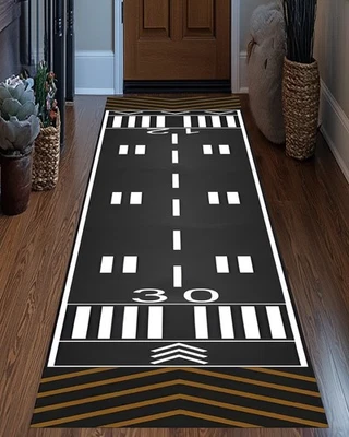 Alfombra de pasarela, alfombra de aeropuerto, alfombra temática de avión de sala de juegos, alfombra de avión de diseño de juego Foto 1 de 4
