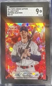 2023 Topps Chrome Sapphire SS-4 Brett Baty Sapphire Selections Red /5 SGC 9 (RC) - Picture 1 of 2