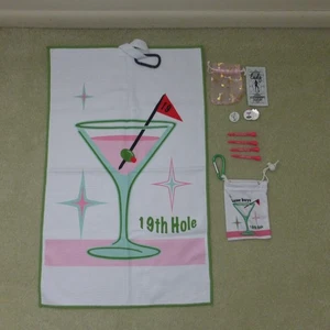 Giggle golf 19th Hole Golf Towel Kit w/ Tees Ball Markers Caribeaner Drawstring - Picture 1 of 16