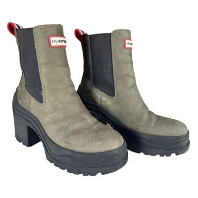 Botas Chelsea plataforma robusta impermeável Hunter verde oliva tamanho EUA 6 UE 37 - Imagem 1 de 4