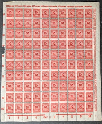 100-Stamps / 10 Millionen Mark / Germany / Deutsches Reich 1923   - Image 1 of 4