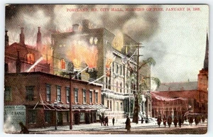 PORTLAND MAINE CITY HALL 1908 MAÑANA DE FUEGO 24 DE ENERO DE 1908 POSTAL ANTIGUA - Imagen 1 de 2