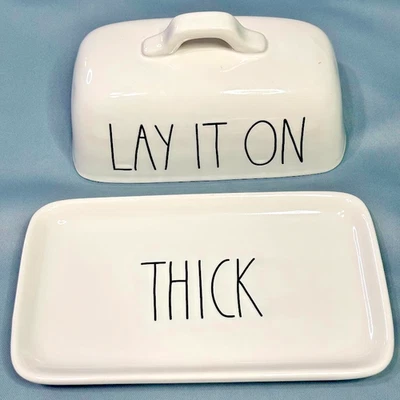 RAE DUNN Artisan Collection Butter Dish LAY IT ON THICK With Lid By Magenta RARE - Image 1 of 4