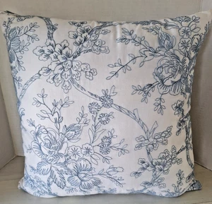 Laura Ashley Home Throw Pillow Accent Decor Embroidered Blue White Floral 17x17 - Picture 1 of 5