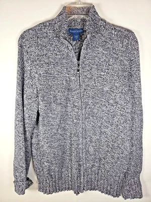 Karen Scott Size Large Heather Gray Cotton Full Zip Knit Cardigan Sweater - Image 1 of 4