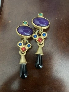 Colorful ETRUSCAN Signed LAZULI Clip On Designer Statement Earrings Read - Picture 1 of 16