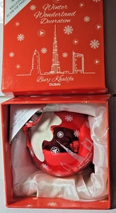 Burj Khalifa, Dubai, United Arab Emirates Red Blown Glass Ball Ornament 4 Inches - Picture 1 of 5