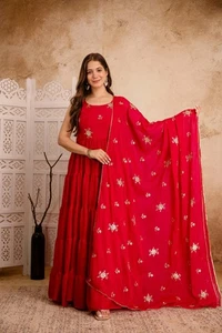 Maxi Vestido Acampanado Para Mujer Diseñador Listo para Usar Georgette Anarkali Kurta Kurti - Imagen 1 de 11