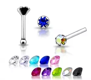 1x 22g 6mm .925 Sterling Silver Tiny Clear CZ Gemstone Nose Ring Stud Pin N091 - Picture 1 of 1