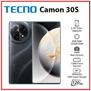 (New) TECNO Camon 30S 8GB+256GB BLACK Dual SIM Unlocked Android Cell Phone - Picture 1 of 4