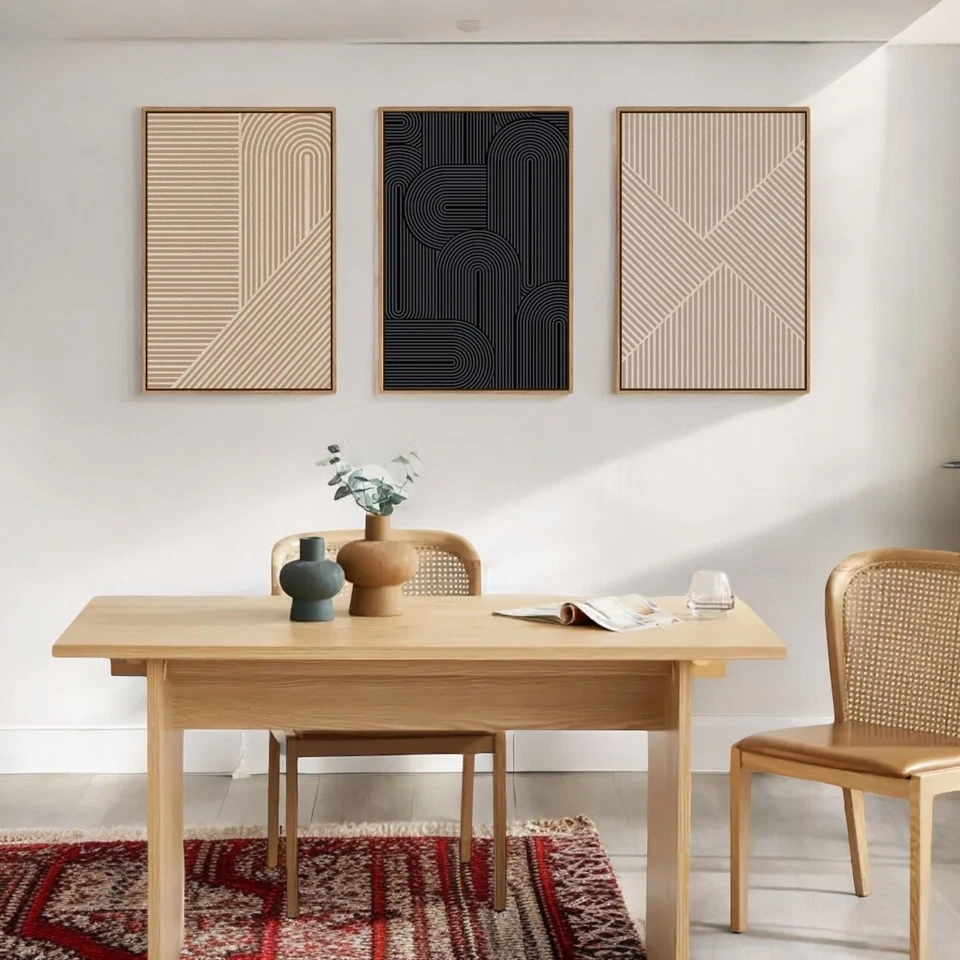 Nuevo West Elm Gran Conjunto Abstracto de 3 Lienzo Enmarcado Arte de Pared Pinturas Decoración 24" Foto 1 de 4