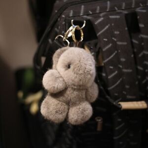 11cm Real Mink Fur Bear Panda Bag Charm Pendant Car Keychain Doll Toy Kids Gift