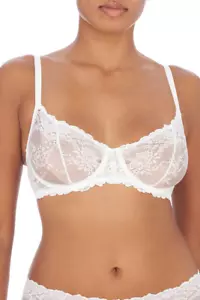 NUOVO! $68 NATORI 724314 REGGISENO BALCONCINO CELESTE FERRETTO BIANCO TAGLIA 34D - Foto 1 di 3