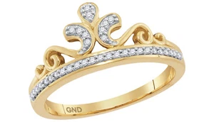10kt Gelbgold Damen runder Diamant Tiara Krone Mode Ring 1/10 Kttw - Bild 1 von 1