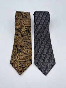 JZ RICHARDS  Men's SILK Ties Lot of 2 Excellent Grey/White & a Yellow/Black - Picture 1 of 4