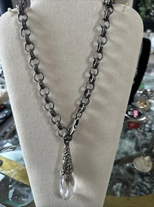 Sterling Silver Cut Crystal Pendulum Pendant Chain Necklace 29” - Picture 1 of 8