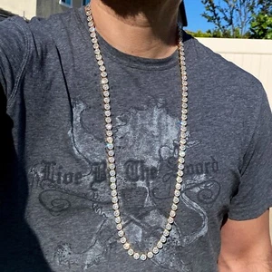 14K Gold Plated Men's Flower Cluster Hip Hop Chain CZ Iced One Row Necklace 36" - Picture 1 of 12
