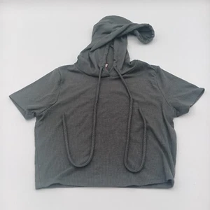 Best Cody Crop Top Girls Large Gray Hooded Drawstring Shirt - Picture 1 of 5