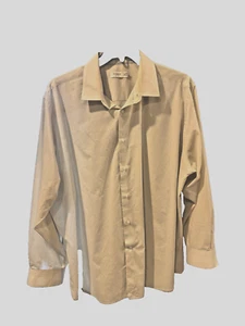 Haggar Mens Shirt 18 1/2 34/35 Beige Fitted Shirt Button Up Long Sleeve EUC - Picture 1 of 3