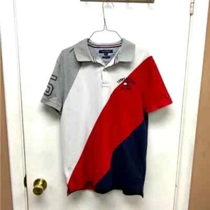 Tommy Hilfiger Men's Red/White/Blue Collared Short Sleeve Polo Shirt Size Large - Picture 1 of 6