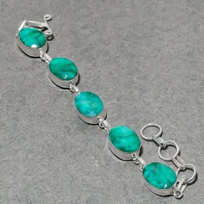 Brazalete facetado Sakota Mines esmeralda forma ovalada piedras preciosas hecho a mano joyería 7" Foto 1 de 4