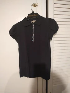 Burberry Childrens Girls Short Sleeves Polo Shirt Black Beige Cotton Size Small - Picture 1 of 5