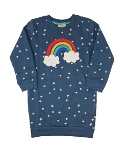 Ex Frugi Sudadera Vestido Arco Iris Niñas Apliques Azul Algodón 1-9 Años NUEVO - Imagen 1 de 6