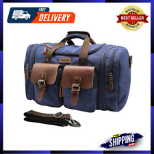 50L Travel Duffel Bag, Expandable Canvas Genuine Leather Duffle Bag Upgraded
