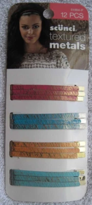 12 alfileres deslizables de pelo anchos planos de metales texturizados Scunci toboganes de metal pintado Foto 1 de 4